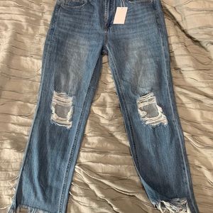 Tricot High Rise Destructed Knee Cropped Jeans